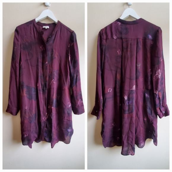 Aritzia Wilfred Silk Bossut Shirt Dress Burgandy Limited Edition in Floral XS - Picture 3 of 12